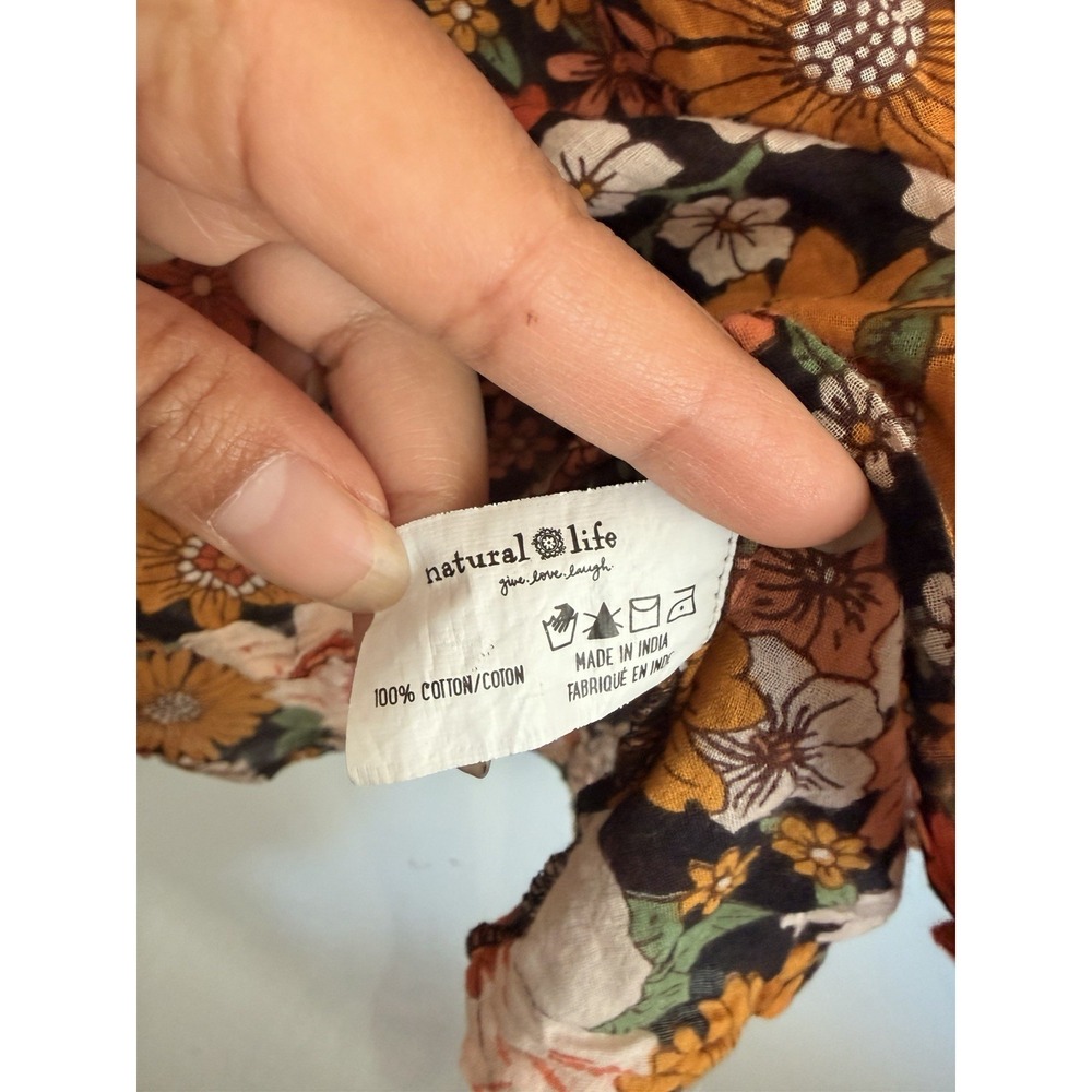 Natural Life Womens S/M Floral Cotton Long Sleeve Scoop Neck Boho Top - Picture 4 of 7